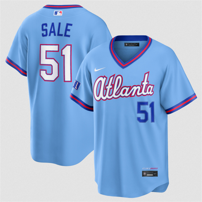 Men's Powder Blue Atlanta Braves #51 Chris Sale 2026 City Connect Stadium Stitched Baseball Jersey